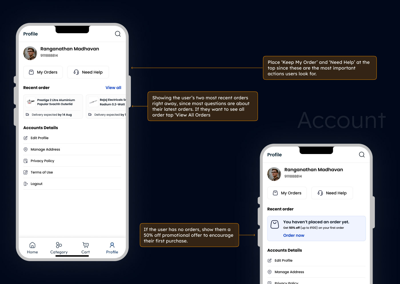 Vilcart app mockup screens