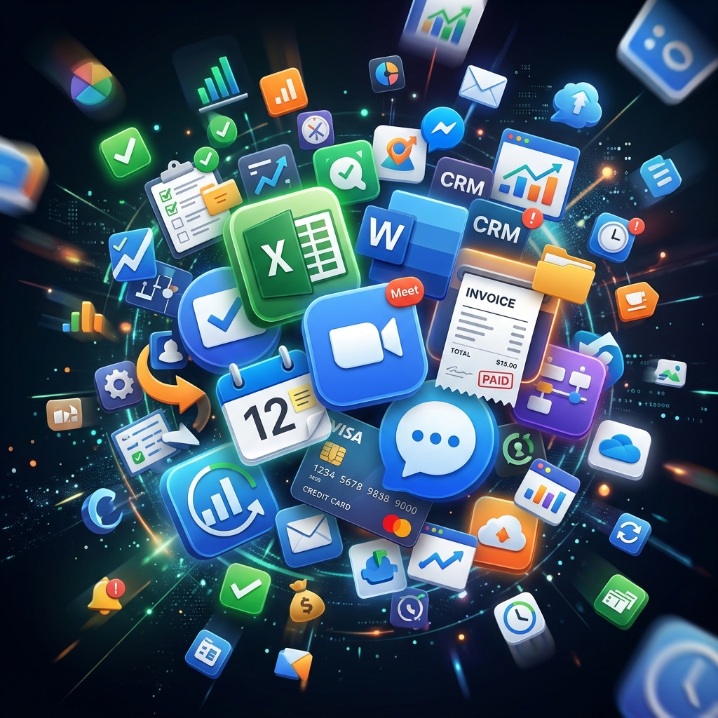 Illustration of a business juggling many disconnected tools